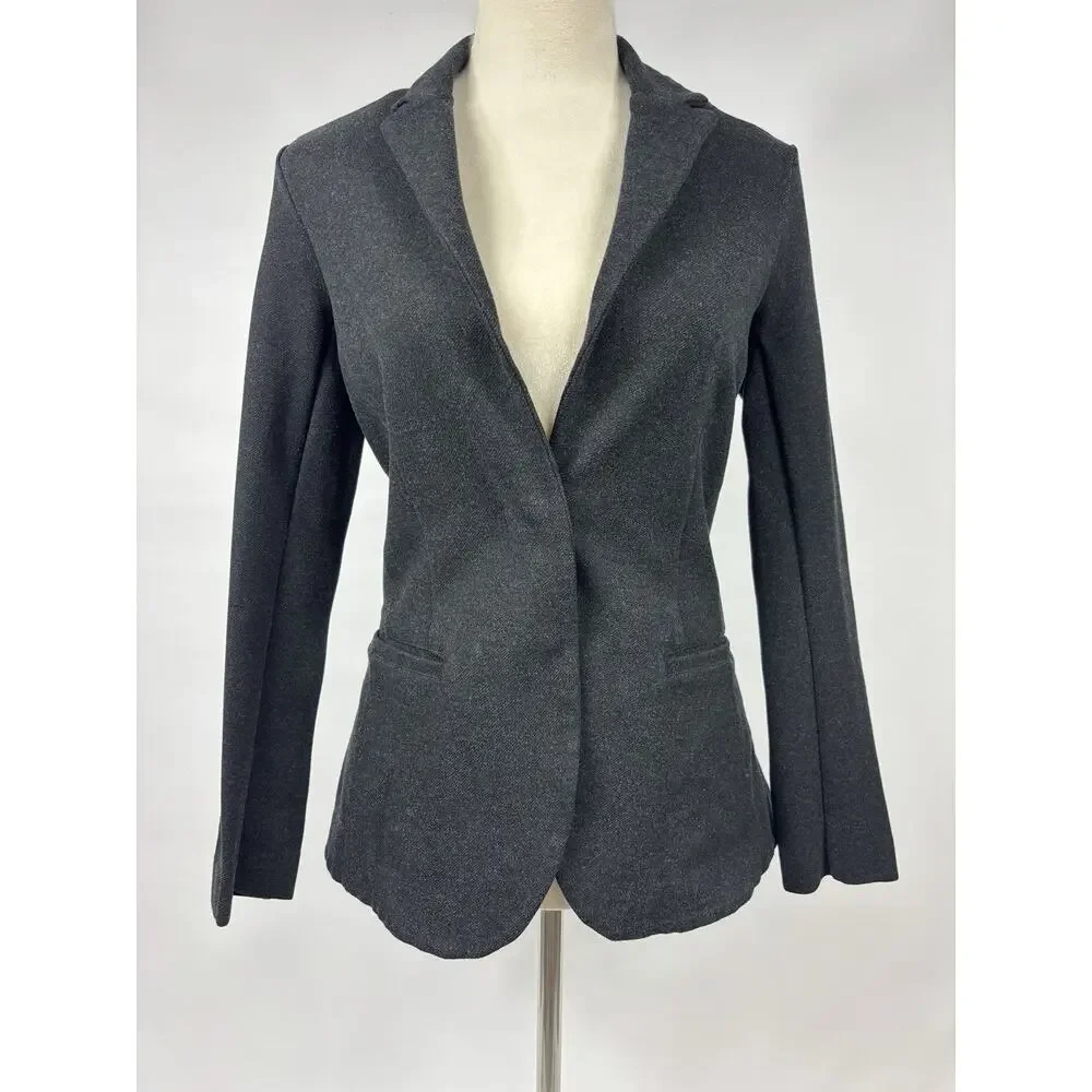 Athleta Venice Blazer Dark Heather Grey 8 Stretch Single Breasted